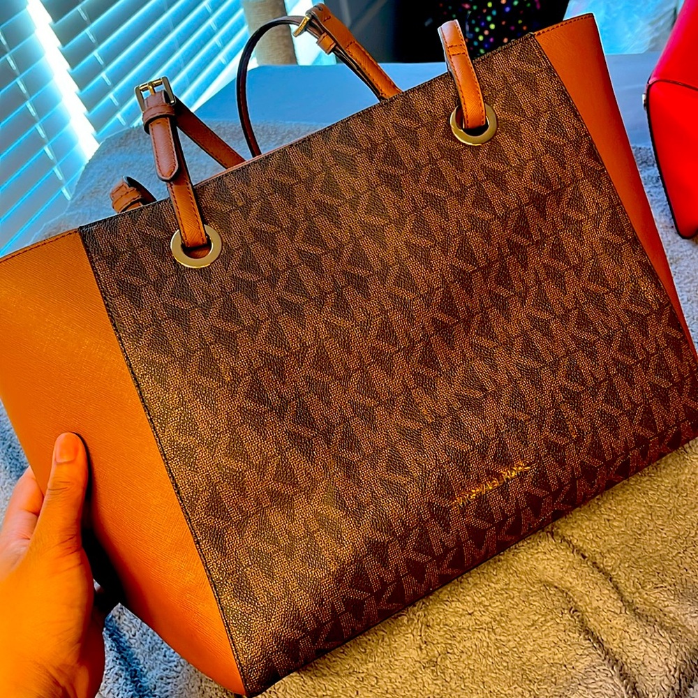 Taryn Large Signature Logo and Leather Tote Bag (worn once)